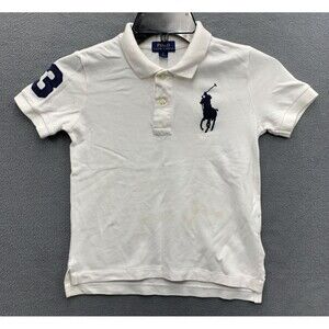 Polo Ralph Lauren Boys White Polo Shirt School Big Blue Pony Short Sleeve Size 5